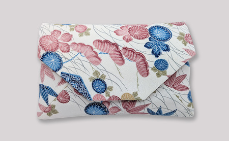 <<和裁士手縫い>>数寄屋袋 御朱印帳袋 ポーチ 着物地 正絹 和紙 小紋柄 一点物 紺