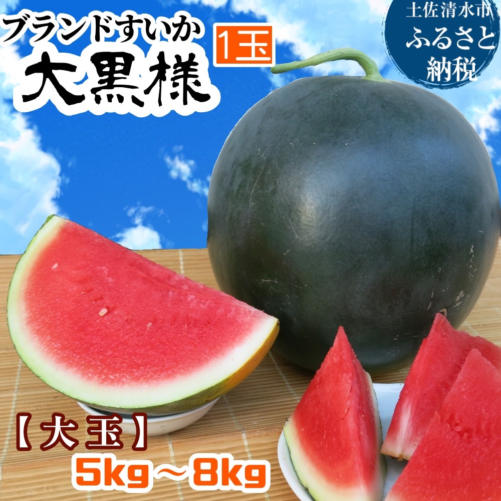 
                  大玉 ブランドスイカ １玉 5kg～8kg 大黒様 別名ブラックジャック 大玉 黒玉スイカ すいか 種が少ない 高知産 夏 フルーツ 果物  西瓜 シャリ感 甘い 南国【R01626】
                