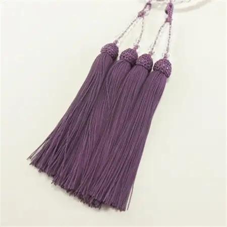 女性用二輪数珠　本水晶　正絹細房　濃藤色　桐箱入【1040857】