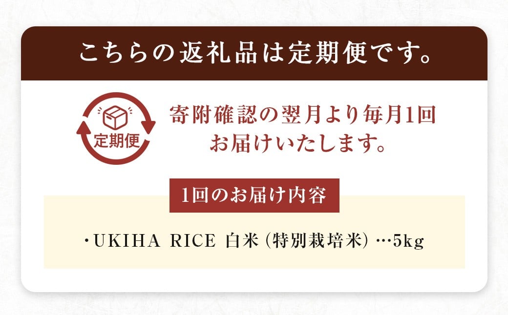 【3ヶ月定期便】 みずほファーム UKIHA RICE 白米5kg✕3回 （特別栽培米）
