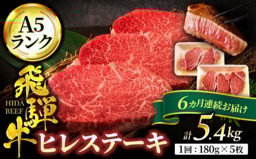 【6回定期便】＜高級A5ランク＞ 飛騨牛 ヒレ ステーキ 180g×5枚【有限会社マルゴー】ヒレ肉 和牛 霜降り [MBE013]