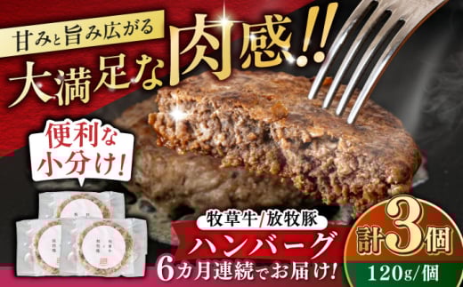 【全6回定期便】　【牧草牛×放牧豚】ハンバーグ 3個 《厚真町》【GOODGOOD株式会社】 ハンバーグ 牛肉 豚肉 合い挽きジビエ 小分け 冷凍配送 北海道 [AXBP024]