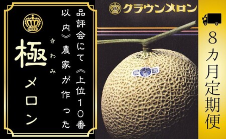 【8ヶ月定期便】『クラウンメロン ”極メロン” 1玉 』 　果物 フルーツ デザート メロン マスクメロン 青肉 高級 ギフト 贈り物 静岡県産 袋井市