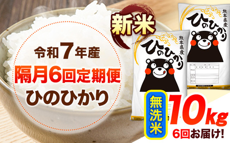 新米 令和7年産 【隔月6回定期便】 無洗米 ひのひかり 10kg 《お申し込み月の翌月から出荷開始》 熊本県産 無洗米 白米 精米 ひの 送料無料 熊本県 山江村 SDGs むせんまい 米 コメ こめ 国産 