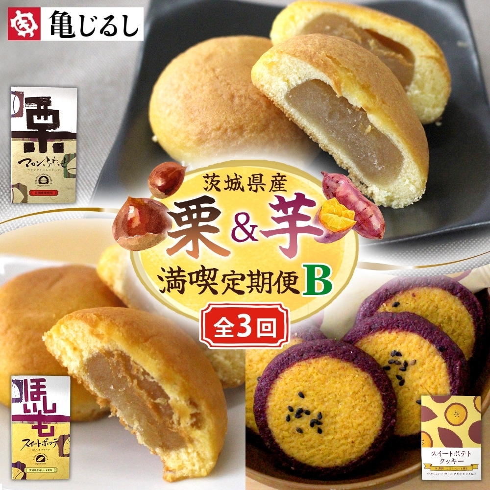 【3ヶ月定期便】亀印製菓 茨城県産栗＆芋満喫定期便B【マロンふわっせ スイートポッテ スイートポテトクッキー 栗 笠間栗 くり 干し芋 さつまいも 紅はるか 和 スイーツ デザート お菓子 おやつ 老舗 お土産 手土産 贈答用 茨城県 水戸市】（MP-36）