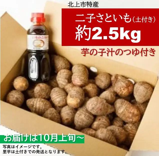 いもの子汁セット Mサイズ （土付き）約 2.5kg + いものこ汁つゆ300ml 芋の子 特産品 さといも 産直あぜみち 岩手県 北上市 B0239