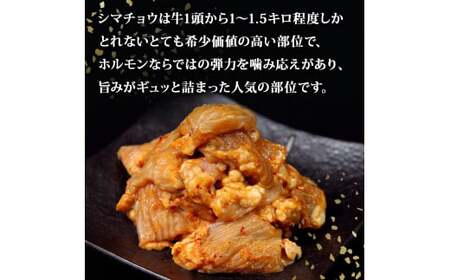 ホルモン 牛シマ腸 辛みそ味 1.8kg（300g×6パック） 〈希少部位〉 冷凍 小分け 牛ホルモン シマチョウ シマ腸 味付 ホルモン 焼肉 バーベキュー BBQ おつまみ 宮城県 東松島市 オン