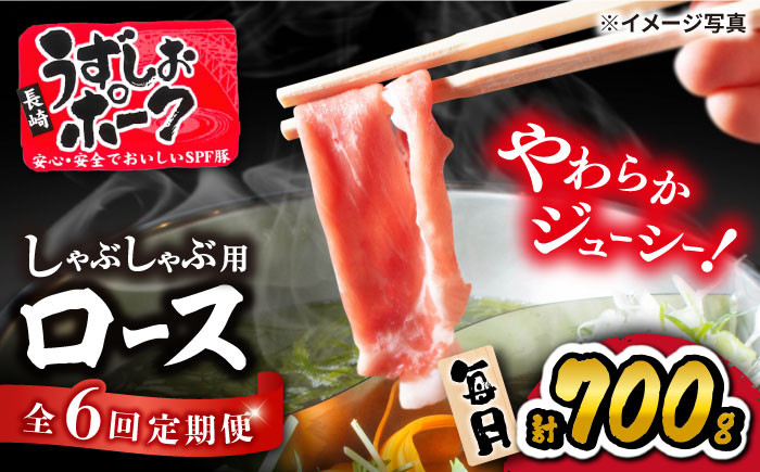 
            【6回定期便】 豚スライス 長崎うずしおポーク ロース（しゃぶしゃぶ用）700g 訳あり＜スーパーウエスト＞[CAG029]西海市産 豚肉 豚スライス しゃぶしゃぶ 
          