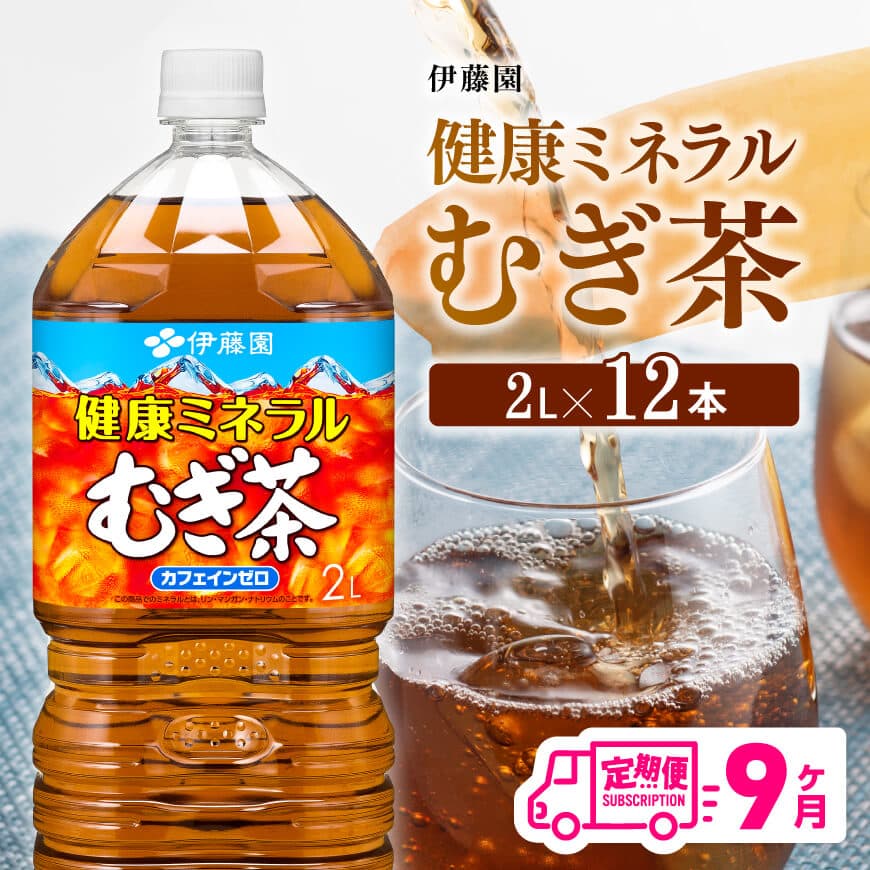 【9ケ月定期便】伊藤園 健康ミネラル むぎ茶 2L×6本×2ケース PET お茶 麦茶 ムギ茶 飲料 水分補給 ペットボトルお茶 全9回お茶