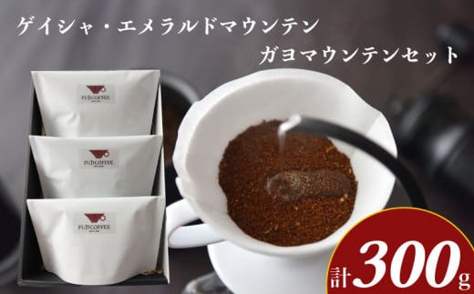 エチオピア・ゲイシャ エメラルドマウンテン ガヨマウンテン セット 計 300g  ( コーヒー 珈琲 飲み比べ 自家焙煎 本格焙煎コーヒー スペシャリティーコーヒー ホットコーヒー アイスコーヒー コーヒータイム こだわりコーヒー 飲料 ギフト プレゼント オフィス ) ふじ珈琲 下関 山口