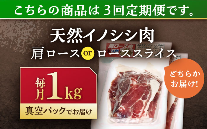 【3回定期便】ジビエ 天然イノシシ肉 肩ロース ＆ ロース スライス1kg【照本食肉加工所】 [OAJ058]