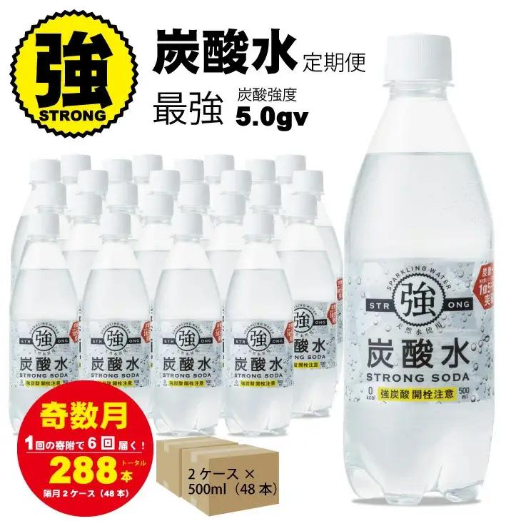 【定期便】（年/隔月）強炭酸水（500ml）2ケース（48本入り）×6回 炭酸 飲料 Q072-003