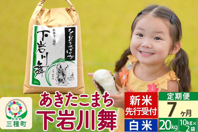 
            新米先行受付《7ヶ月定期便》【白米】あきたこまち 20kg (10kg×2袋 ) 秋田県三種町産 令和7年産 下岩川舞 石井漠 をどるばか オリジナルラベル
          