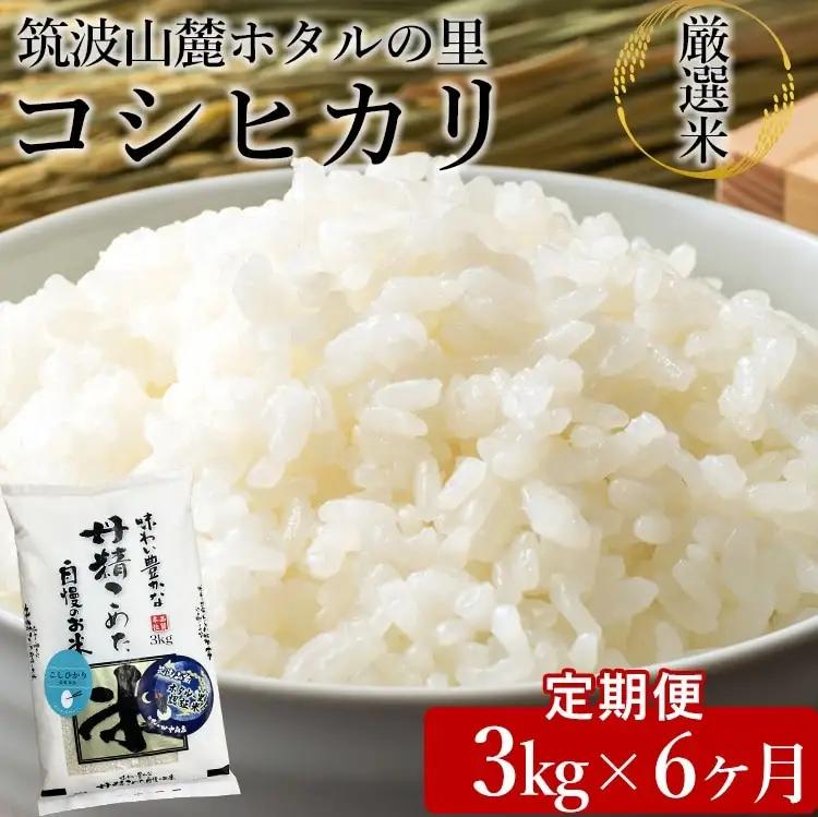 【先行予約】【定期便 6ヶ月】令和8年産 筑波山麓ホタルの里厳選米コシヒカリ3kg 透き通った大粒米 ※2026年11月～発送