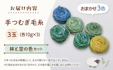 【1289】《tenna+》ミニマフラー製作キット 林と空の色 (緑 青 茶色 など) 手紡ぎ 毛糸 ハンドメイド メリノ ウール 絹 ブローチピン 手仕事 暖か 手芸 編み 北海道 厚真町