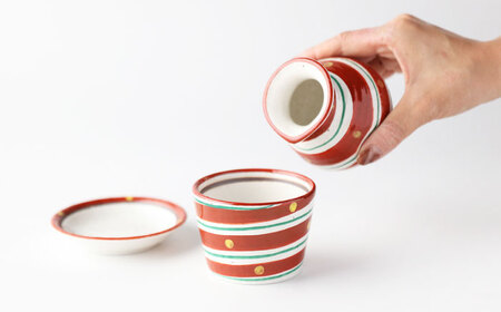 【美濃焼】赤絵二色渦 そばセット 【TOKI MINOYAKI／カネマス陶器】食器 そば猪口 薬味皿[MEE142]