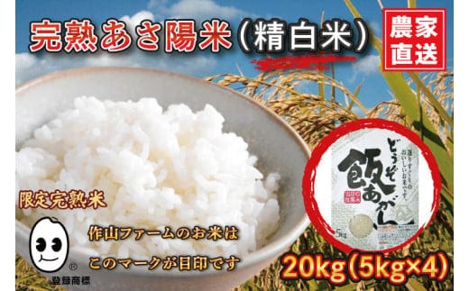 
										
										【新米 先行予約】令和6年産 完熟あさ陽米 (精白米) 20kg (5kg×4) ひとめぼれ 特別栽培米 生産農家直送 (CP030)
									