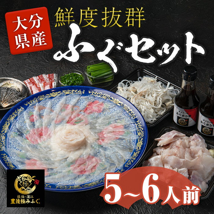 【ふるさと納税】＜着日指定必須＞ とらふぐ セット (5-6人前) 極みフグ 冷蔵 とらふぐ ふぐ ふぐ刺し ふぐ刺身 刺身 ふぐ鍋 皮 ひれ 唐揚げ ヒレ酒 お取り寄せ 鮮魚 養殖 国産 大分県 佐伯市【DK06】【エイコー水産】