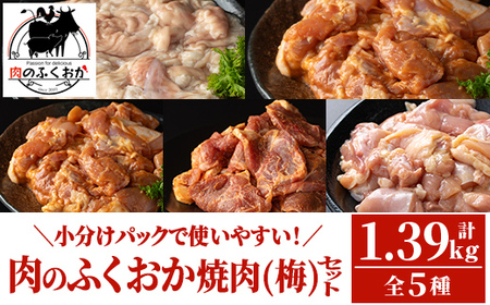 【A79012】肉のふくおか 焼肉セット(梅) (全5種類・計約1.39kg) 鹿児島 国産 豚 ホルモン お肉 味付け おかず 味付け 味噌 みそ 味噌ダレ たれ漬け 肩ロース 薄切り 焼き肉 バーベキュー 小分けパック 冷凍【肉のふくおか】