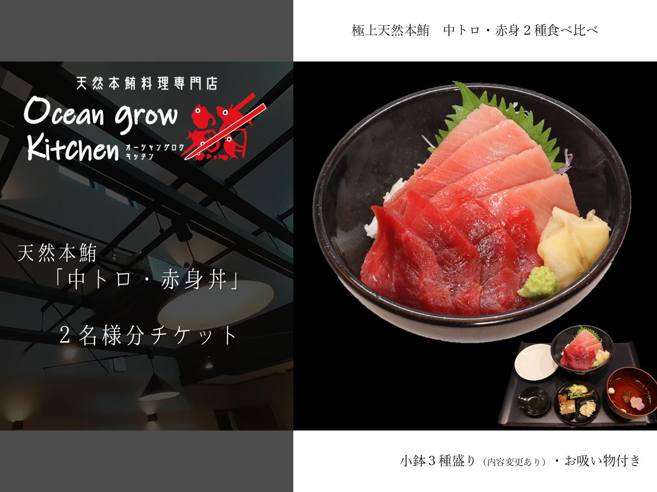 
            B22-008 oceangrow kitchen お食事券（天然本鮪中トロ・赤身丼）2名様分
          