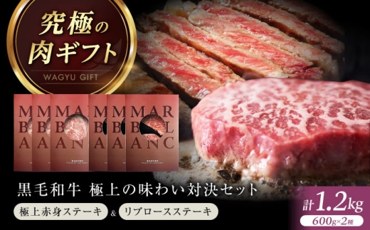 【旨味成分最大4倍】 ステーキ 熟成肉 ギフト 霜降り 黒毛和牛 極上の味わい対決セット：リブロースステーキ & 極上赤身ステーキ 計1200g（2種×各3パック） 大阪府高槻市/株式会社MARBLANC [AOAS034] お肉 牛肉 ブロック肉 黒毛和牛 和牛 赤身 霜降り 食べ比べ ギフト プレゼント 熟成肉 記念日 ディナー 父の日 母の日 クリスマス