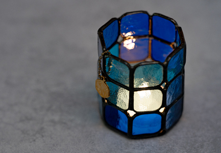 ステンドグラス キャンドルホルダー 紫陽花  手づくり 癒し インテリア 雑貨 キャンドル