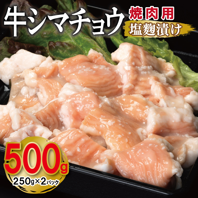 牛シマチョウ 焼肉用 塩麹漬け 500g【味付け 小分け 250g×2P 焼くだけ 簡単調理 BBQ 牛肉 ホルモン お試し 普段使い】 G5299