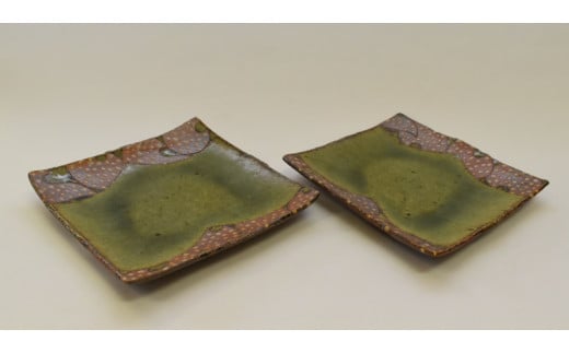 釉彩小角皿 2枚セット 和食器 陶芸品《受注制作》
