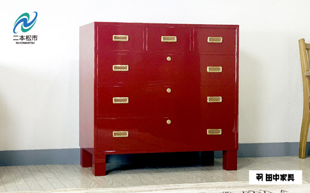 桐モダンチェスト 90巾三の三 古代朱 《創業明治2年 田中家具 謹製》【田中家具】