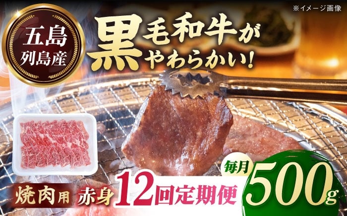 
            【全12回定期便】五島列島産 黒毛和牛 焼肉用 赤身 500g 五島市/山口Farm [PGJ016]
          