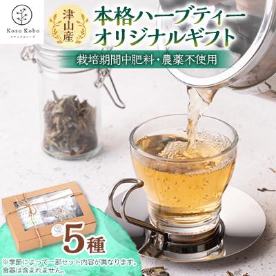 ふるさと納税 津山市 【栽培期間中肥料・農薬不使用】津山産本格ハーブティー・オリジナルギフト　5種セット