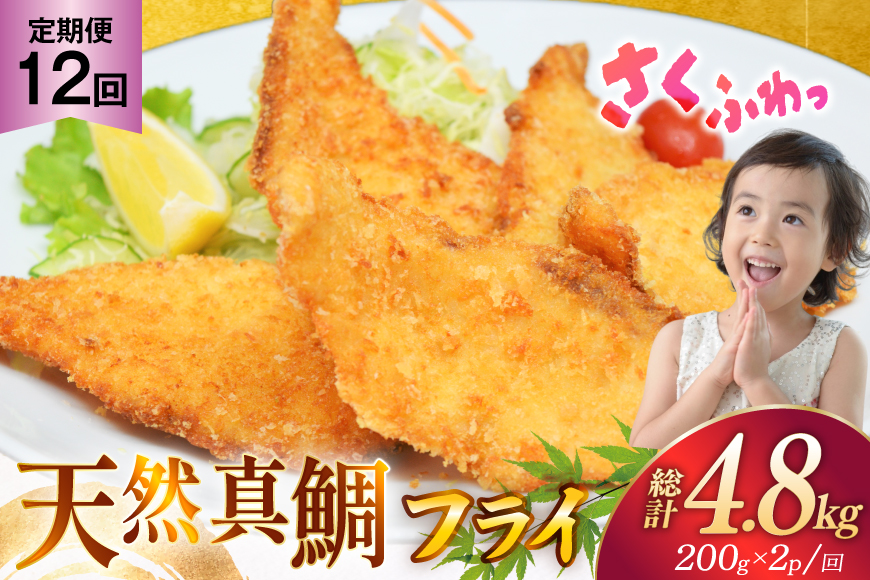 魚フライ 魚 フライ 鯛 揚げ物 冷凍  12回 定期便 天然真鯛のフライ 約400g (200g×2パック) 総計4.8kg [ひばり 長崎県 平戸市 hr42bgy420338] フィッシュフライ 白身 白身フライ 白身魚 惣菜 揚げ魚 冷凍食品 おかず 魚介 海鮮 海産物 小分け 国産 お取り寄せ ギフト
