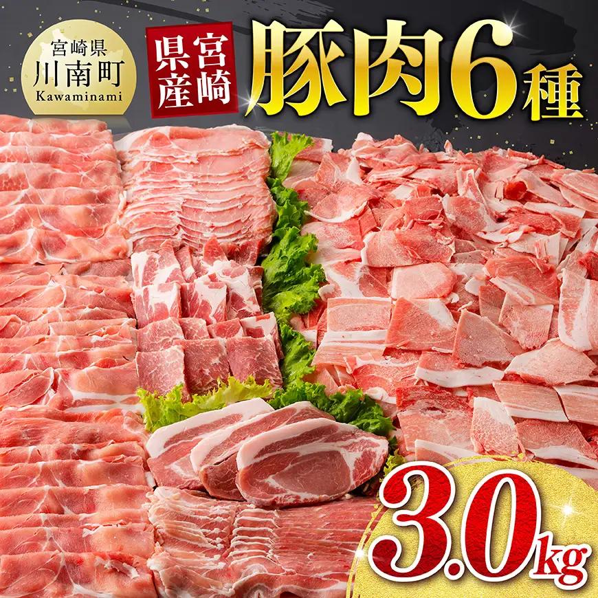 【ご入金確認後、14日以内に発送】宮崎県産豚肉６種　3.0kg 【 国産 宮崎県産 豚 ぶた 肉 ロース バラ とんかつ 焼肉 】