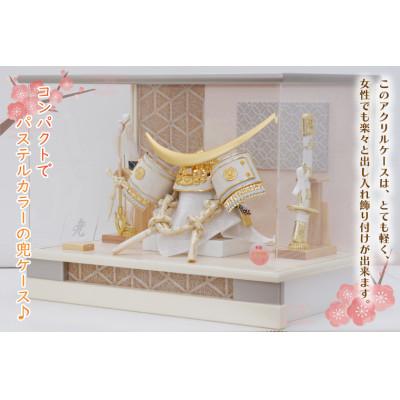 ふるさと納税 春日部市 清宝作兜ケース飾り　8号金伊達兜　アクリルケース　オフホワイト/ベージュメタリック色(AK6-2) |  | 01