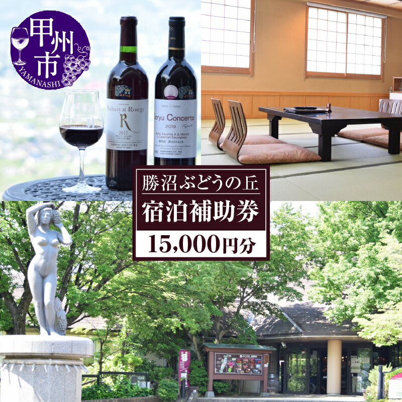 【ふるさと納税】 宿泊補助券 15,000円分 勝沼ぶどうの丘 館内利用 チケット 一年間有効 展望レストラン バーベキュー施設 天空の湯 ワインカーヴ タートヴァン ワイン試飲 甲府盆地 勝沼 観光 旅行 山梨県 甲州市 （KBO） 【F-637】