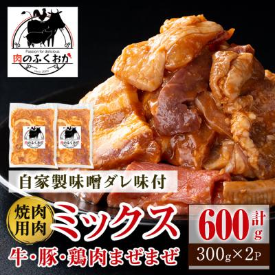 ふるさと納税 肝付町  焼肉用肉ミックス自家製味噌ダレ味付き(計600g・300g×2) 【肉のふくおか】　P79001
