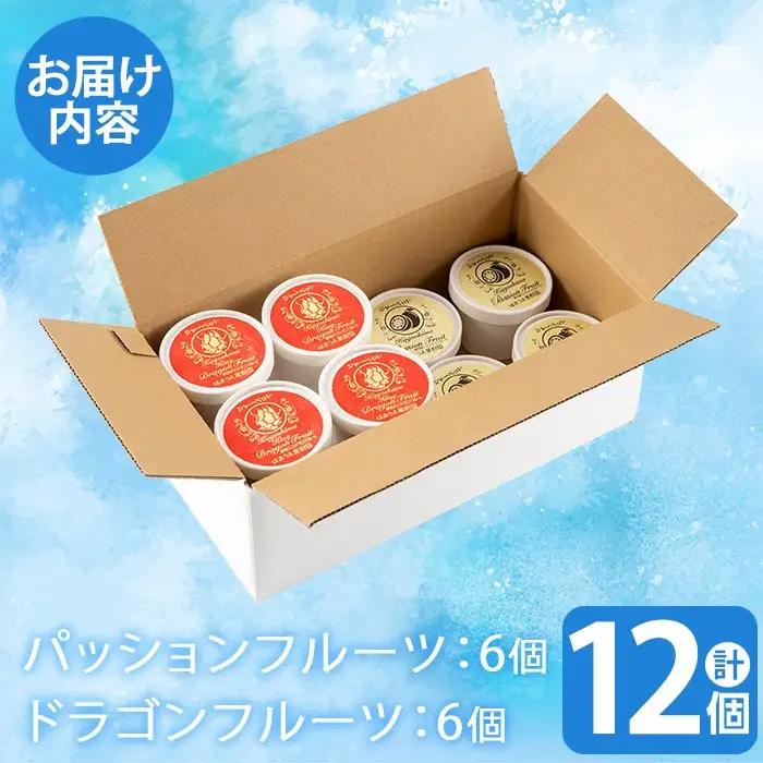 鹿児島県産 フルーツ シャーベット アイス 計12個 90g×各6個 パッションフルーツ レッドドラゴンフルーツ はまうえ果樹園 No.627 