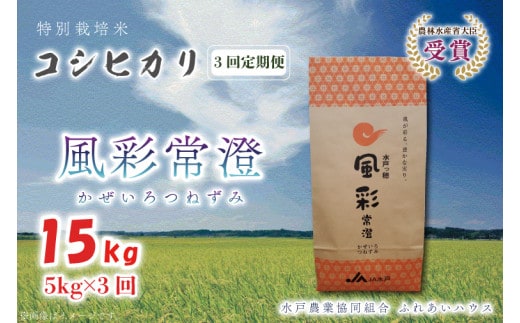 
										
										【3ヶ月定期便】【令和6年産】特別栽培米コシヒカリ「風彩常澄」計15kg（5kg×3回）【最高 ランク 特A コシヒカリ 水戸市 オリジナル ブランド 農林水産省大臣賞受賞 減農薬 減化学肥料 栽培 ふっくら 美味しい お米 ご飯】 （FC-103）
									