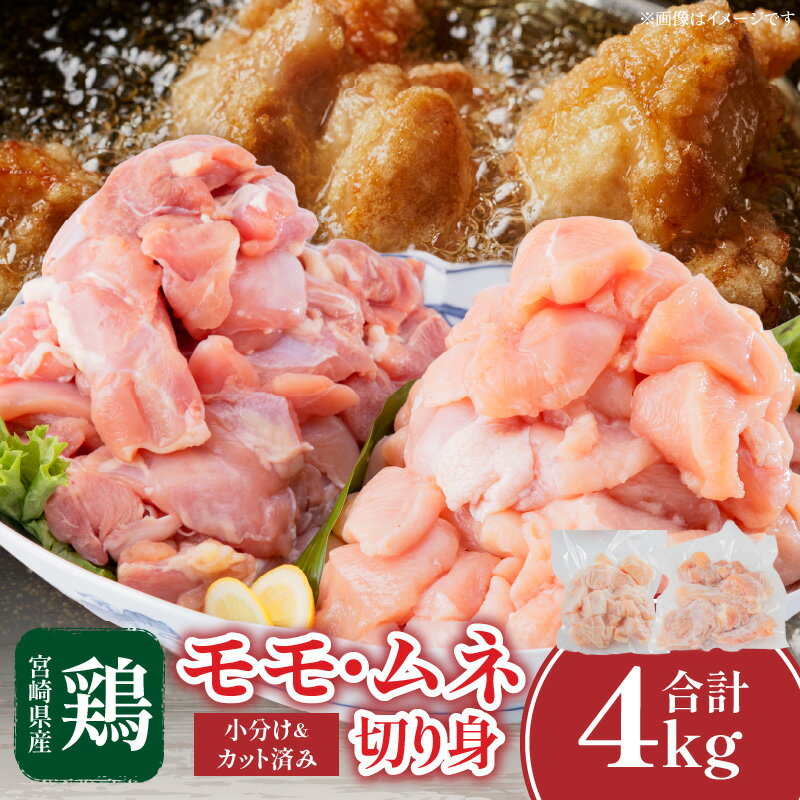 《レビューキャンペーン》宮崎県産若鶏 モモ・ムネ切り身 小分けパック 合計4kg（250g×各8パック） 筑前煮 煮物 唐揚げ チキン南蛮 揚げ物 チキンステーキ お肉 国産 食品 畜産物 宮崎県 宮崎市 送料無料