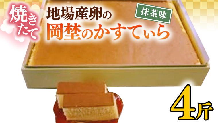 
焼き立て！地場産卵の岡埜のかすてぃら4斤（抹茶味）かすてら カステラ 地場産 卵[AS010ci]
