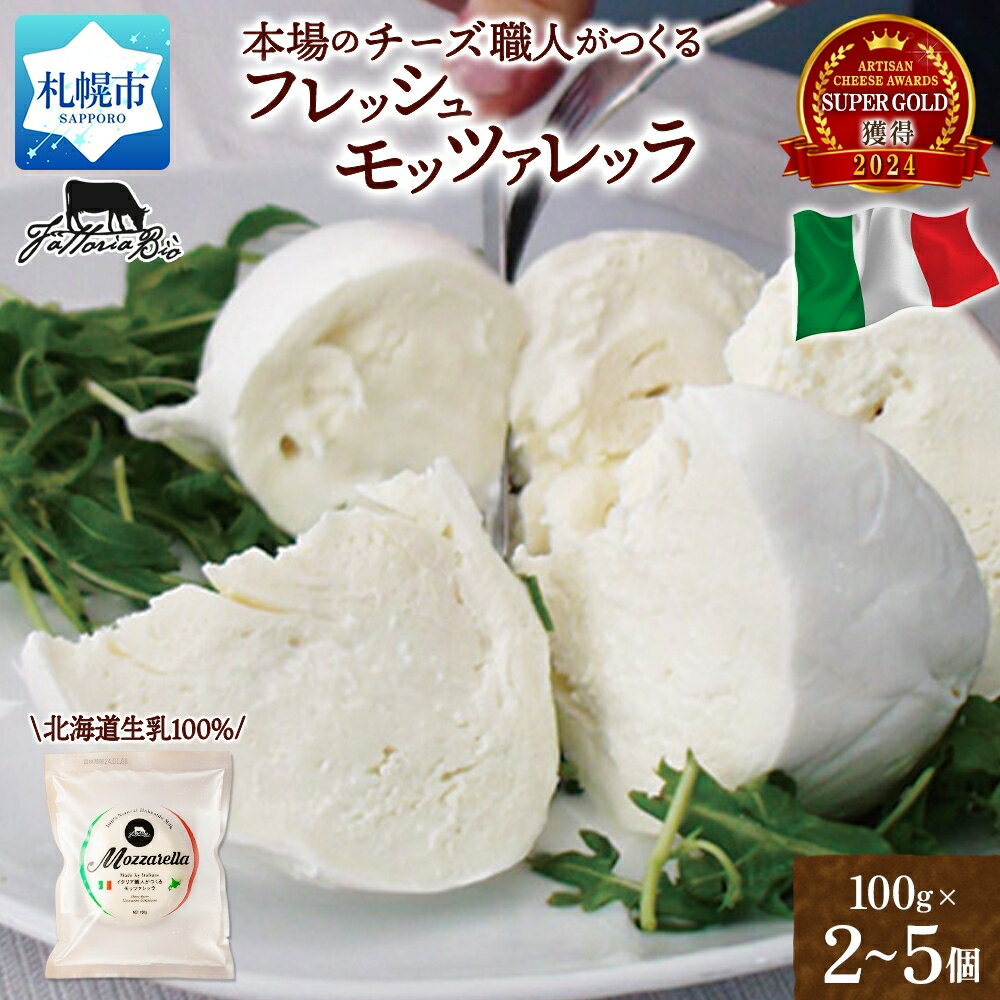 【ふるさと納税】 SUPER GOLD 獲得 モッツァレラ 【 選べる 数量 】 100g 2個 3個 5個 チーズ 北海道産生乳 100% 本格 フレッシュチーズ 本場 イタリア チーズ職人 話題 ギフト アルティザン チーズアワード お取り寄せ 乳製品 ファットリアビオ 北海道 札幌市