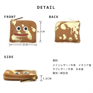 【 毛付きニッコリmini / 全11色 】 イタリアンレザーの高級感のある薄くて軽いミニ財布 / 思わずニッコリ笑顔になってしまうモンスターミニL字財布 財布 名刺入れ 日本製 迷彩カモ×キャメル