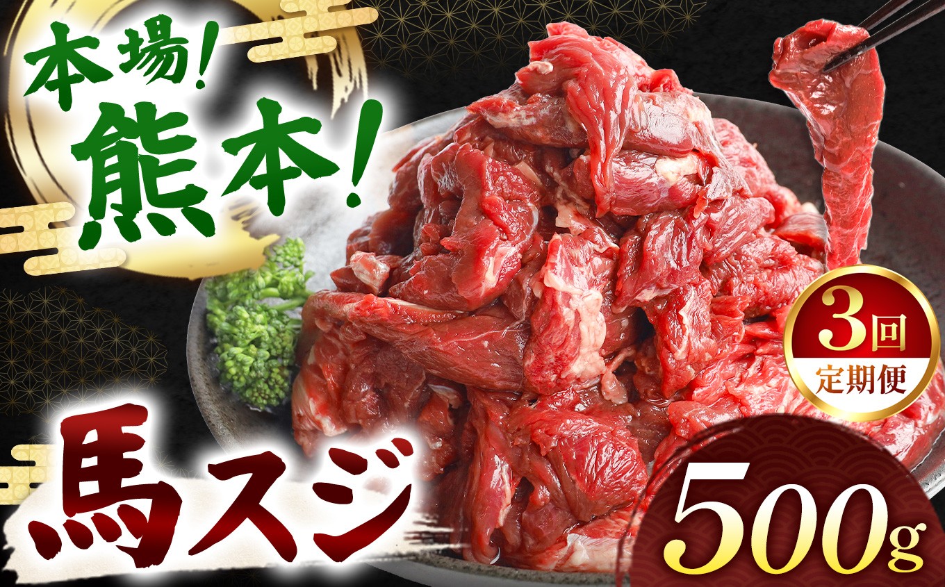 
            【 定期便3回 】馬スジ 500g ( 500g × 1 パック ) | 熊本県 熊本 くまもと 和水町 なごみ 馬肉 おまかせ 日本原産 国内肥育 冷凍
          