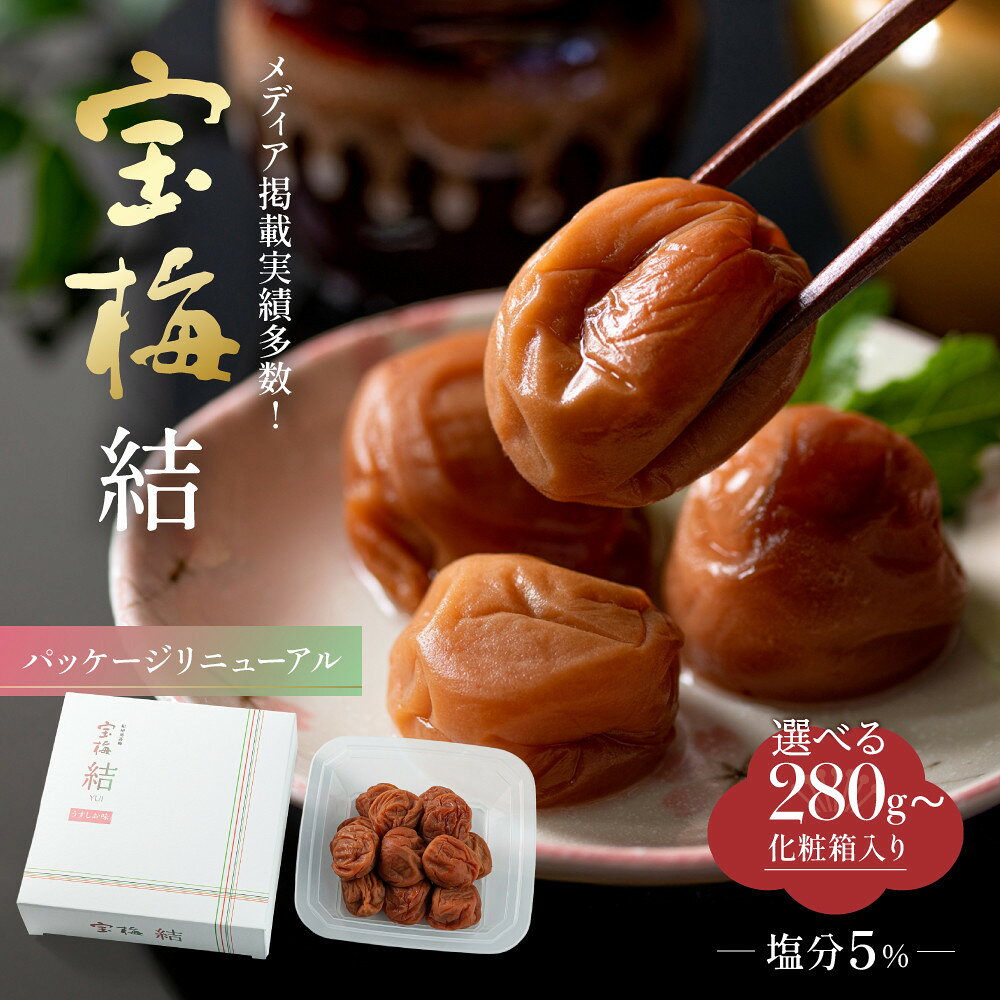 【ふるさと納税】メディア掲載実績多数 宝梅 「結」 うすしお味 【選べる容量】 280g～450g 塩分5% 紀州南高梅 | 和歌山市 紀州産 南高梅 高級梅干し 人気 おすすめ ごはんのお供 塩分控えめ ギフト 贈り物 お取り寄せ 送料無料 ふるさと納税