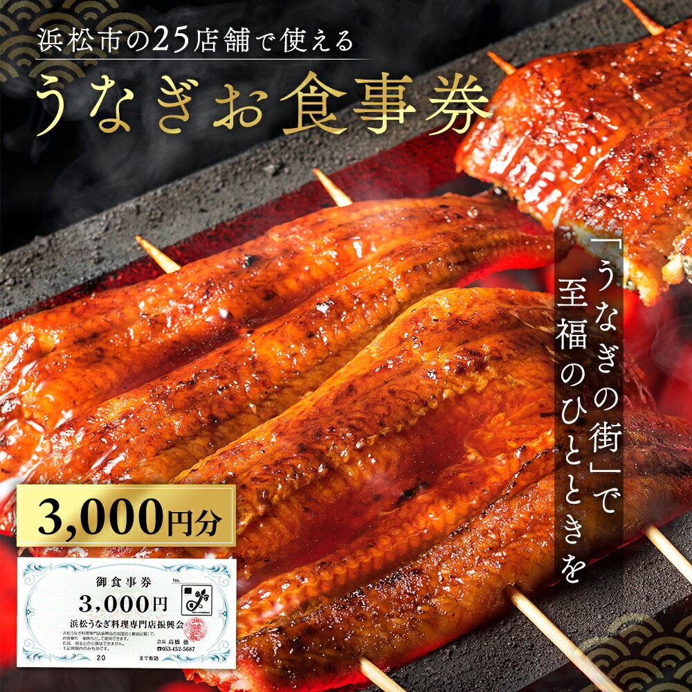 【ふるさと納税】お食事券 うなぎ 浜松市25店舗で使える 3000円 食事券 補助券 チケット レストラン 料理屋 鰻 ウナギ 丑の日 静岡 静岡県 浜松市