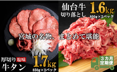 【定期便・全３回連続】お肉の宮城県堪能セットの定期便 毎月3.3kg／計9.9kg　【04203-0630】