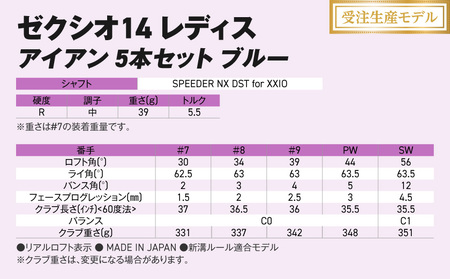 【受注生産】ゼクシオ 14 レディス アイアン ブルー SPEEDER NX DST for XXIO 5本セット【R】《2025年モデル》_IE-C703-SPR