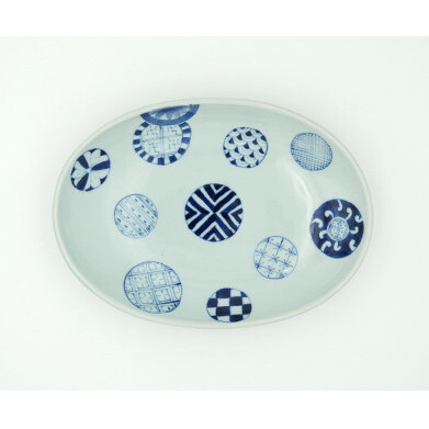 有田焼 染付丸地紋楕円ボール 青雅堂 A30-67_イメージ5