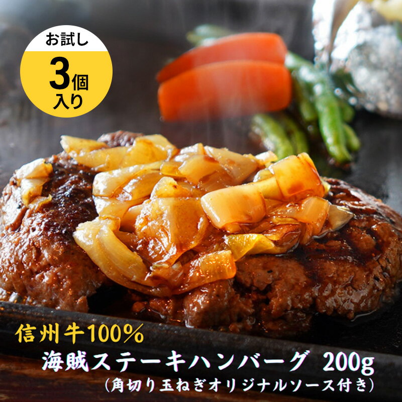 【ふるさと納税】海賊ステーキハンバーグ 200g×3個 お試し ハンバーグ ソース付き 信州牛100% 長野 信州 小諸 繋ぎなし 冷凍 個包装