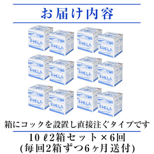 K-020《6ヶ月定期便》霧島の福寿鉱泉水（硬水：10L箱×2個セット)【福地産業株式会社】霧島市 水 のむシリカ ミネラルウォーター シリカ シリカ水 ミネラル成分 飲料水
